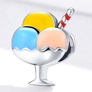 Ice Cream Scoops in a Cup with Straw 925 Silver